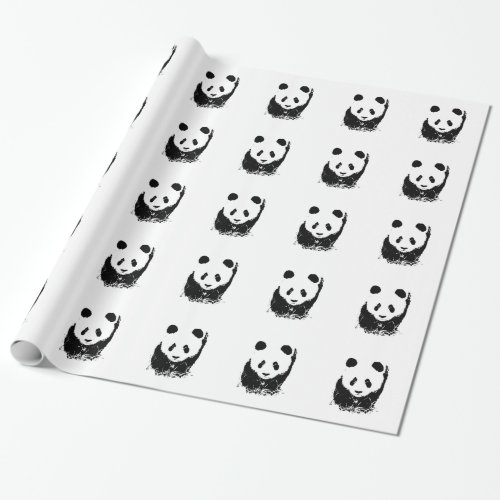 Black White Pop Art Panda Wrapping Paper