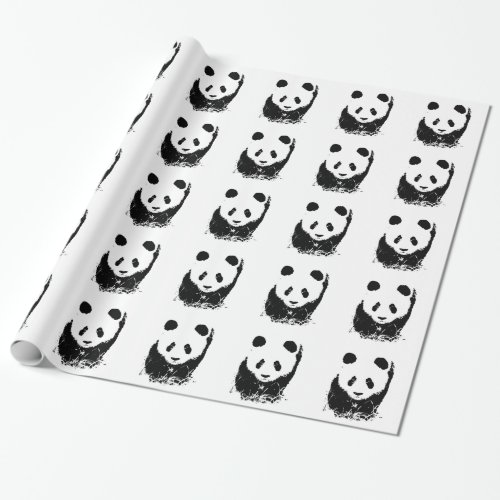 Black White Pop Art Panda Wrapping Paper