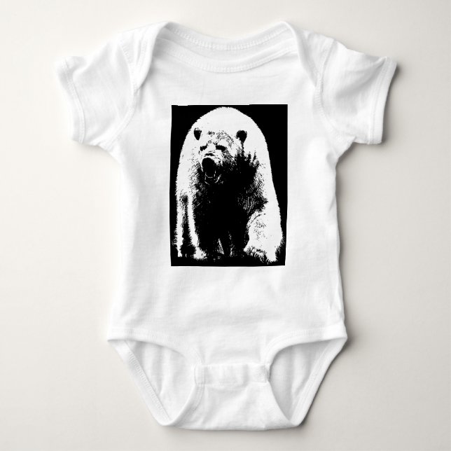 Black & White Pop Art Polar Bear Baby Bodysuit (Front)