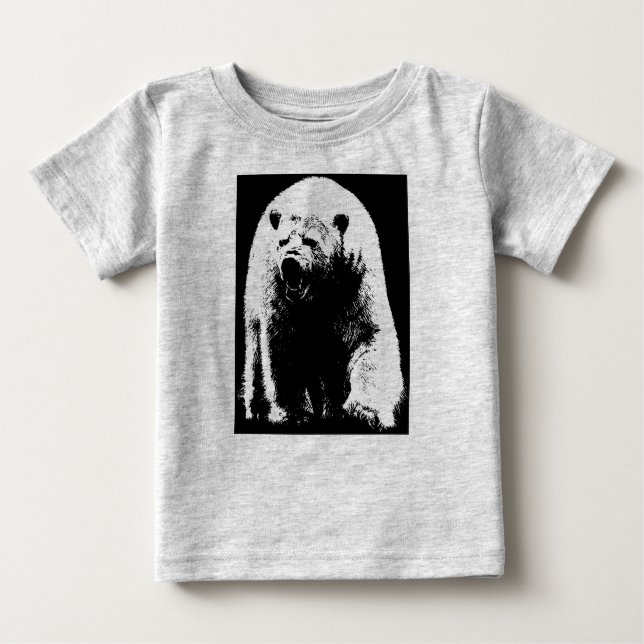 Black & White Pop Art Polar Bear Baby T-Shirt (Front)