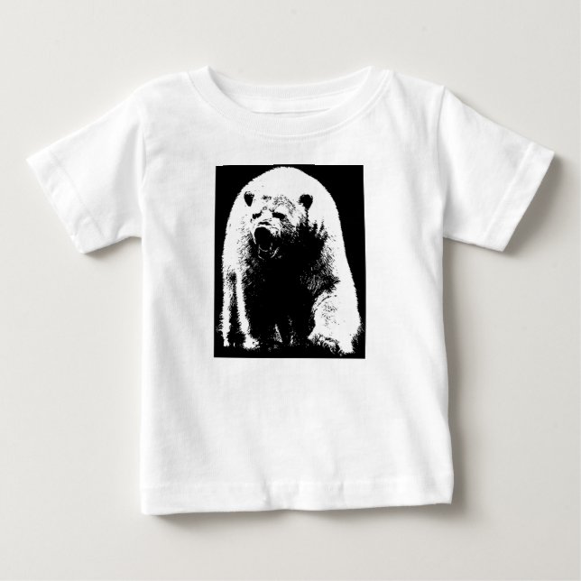 Black & White Pop Art Polar Bear Baby T-Shirt (Front)