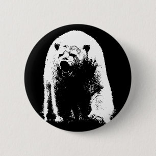 Black & White Pop Art Polar Bear Button