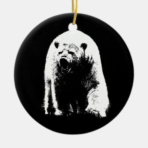 Black  White Pop Art Polar Bear Ceramic Ornament