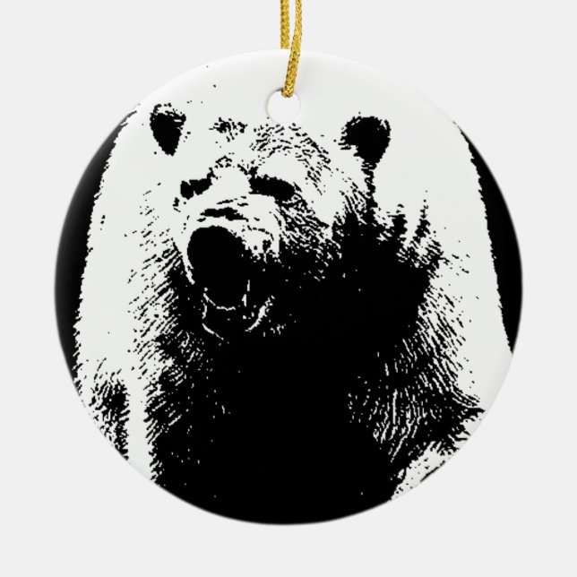 Black & White Pop Art Polar Bear Ceramic Ornament (Front)