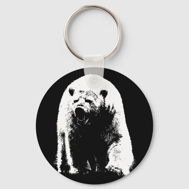 Black & White Pop Art Polar Bear Keychain (Front)