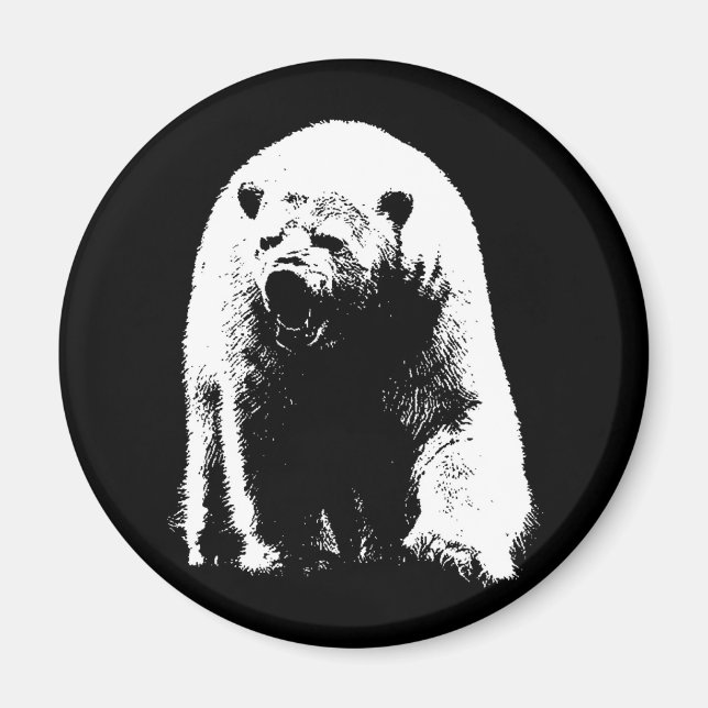 Black & White Pop Art Polar Bear Magnet (Front)