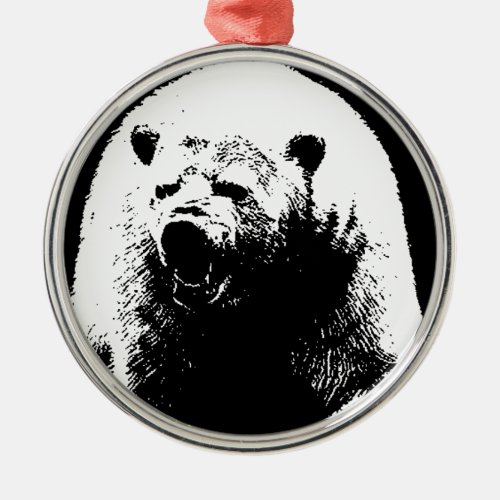 Black  White Pop Art Polar Bear Metal Ornament