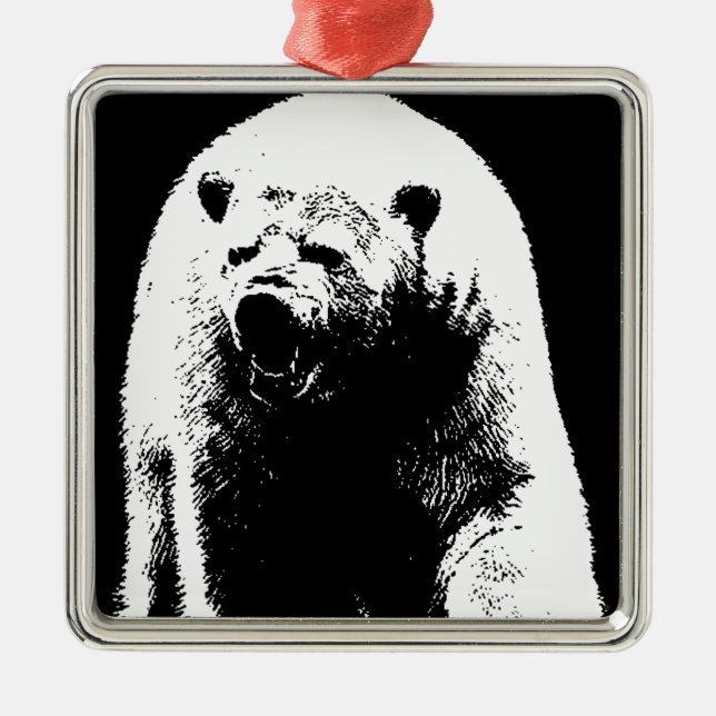 Black & White Pop Art Polar Bear Metal Ornament (Front)