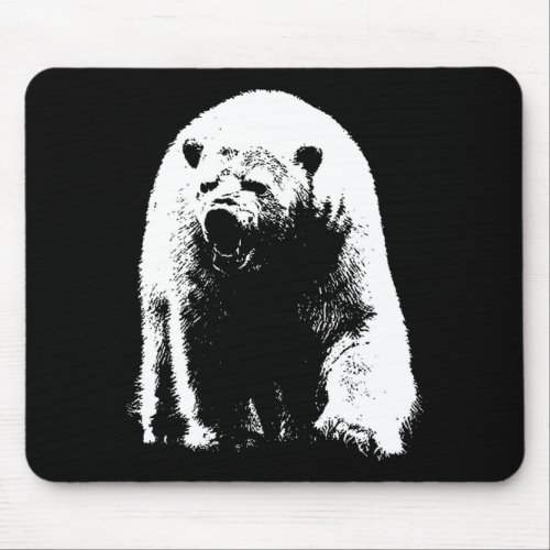 Black  White Pop Art Polar Bear Mouse Pad