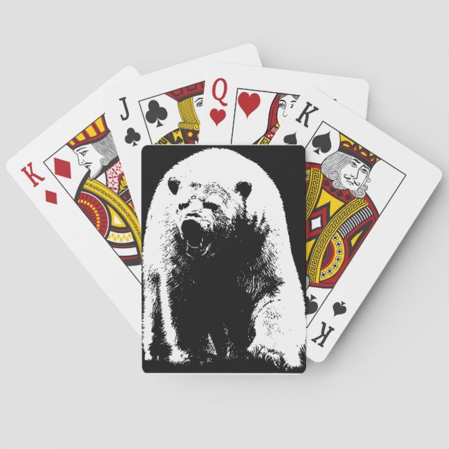 Black & White Pop Art Polar Bear Poker Cards (Back)