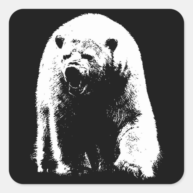 Black & White Pop Art Polar Bear Square Sticker (Front)