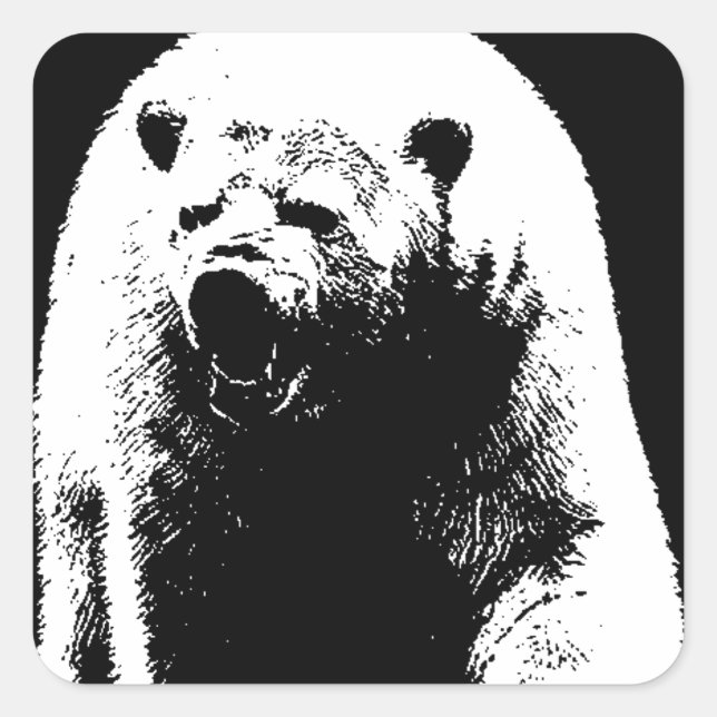 Black & White Pop Art Polar Bear Square Sticker (Front)
