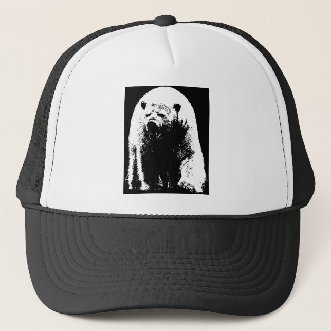 Black & White Pop Art Polar Bear Trucker Hat (Front)