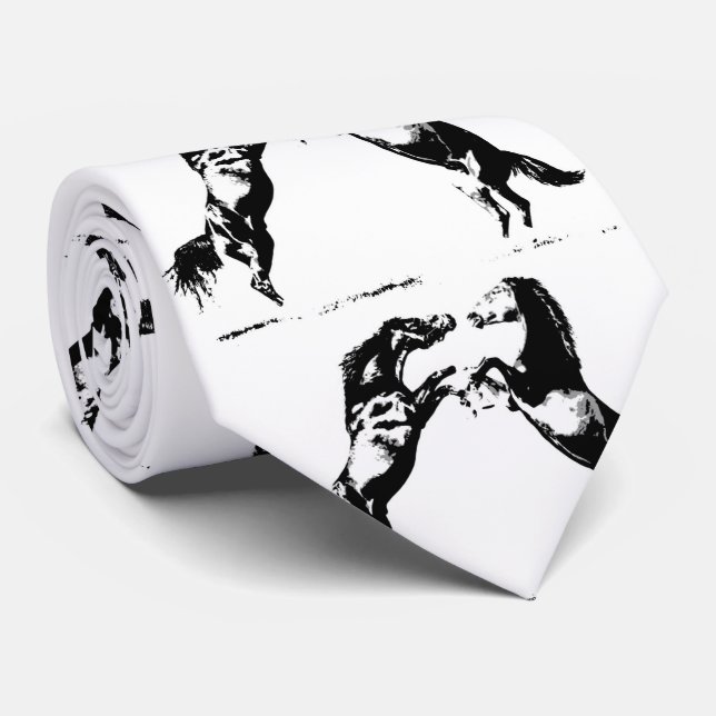 Black White Pop Art Rearing Horses Neck Tie (Rolled)