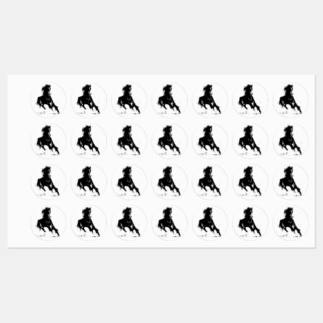 Black White Pop Art Running Horse Silhouette Labels (Sheet)