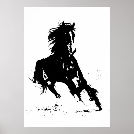 Black White Pop Art Running Horse Silhouette Poster Zazzle Com