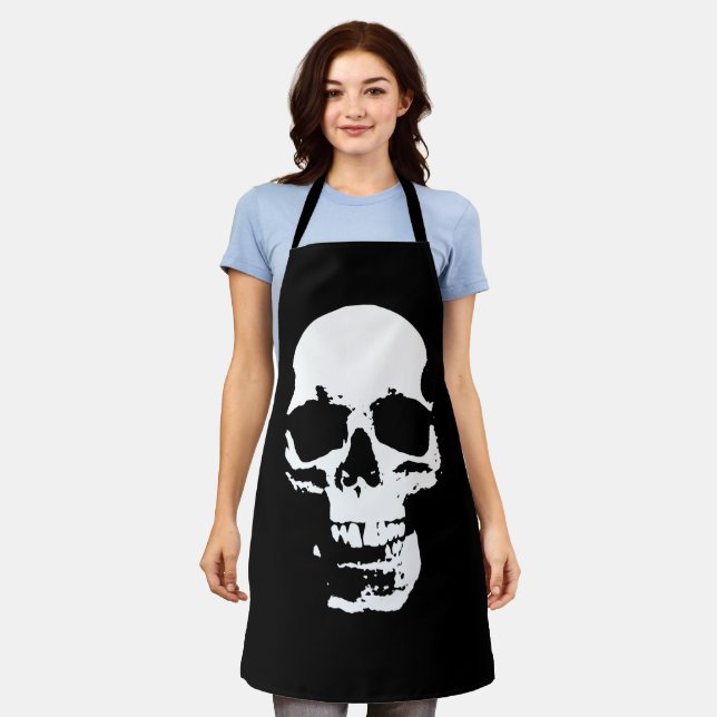 Black & White Pop Art Skull Apron (Worn)
