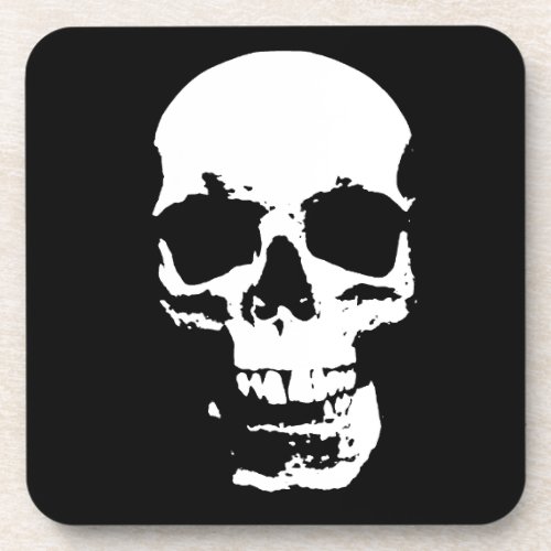 Black  White Pop Art Skull Beverage Coaster