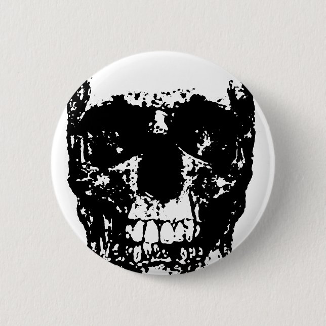 Black & White Pop Art Skull Button (Front)