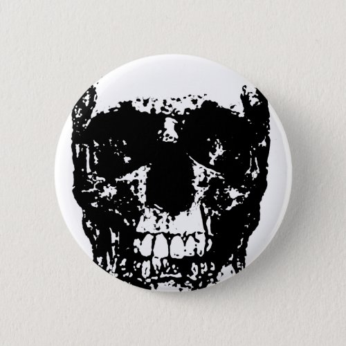 Black  White Pop Art Skull Button
