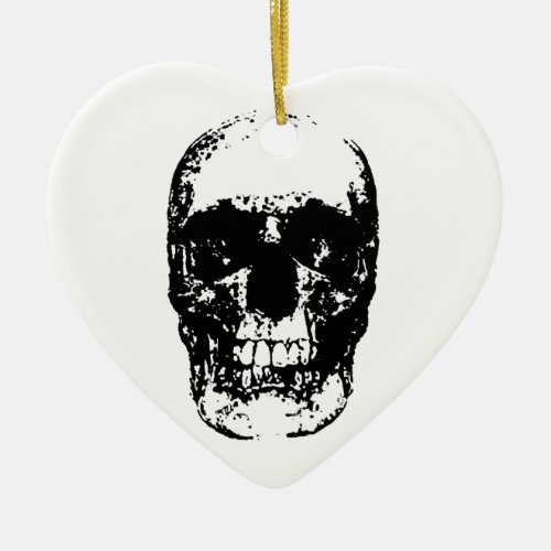 Black  White Pop Art Skull Ceramic Ornament