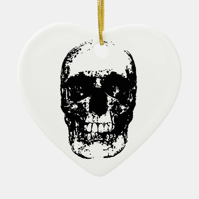 Black & White Pop Art Skull Ceramic Ornament (Front)