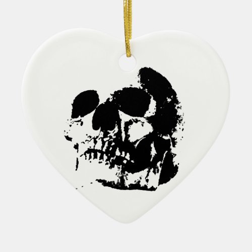 Black  White Pop Art Skull Ceramic Ornament