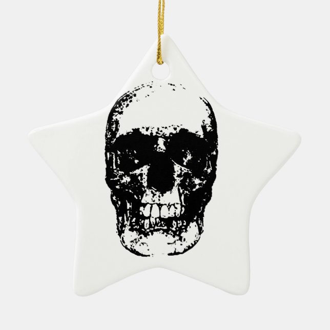 Black & White Pop Art Skull Ceramic Ornament (Front)