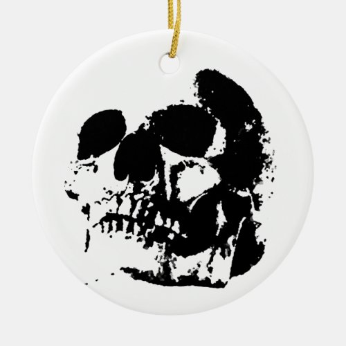 Black  White Pop Art Skull Ceramic Ornament