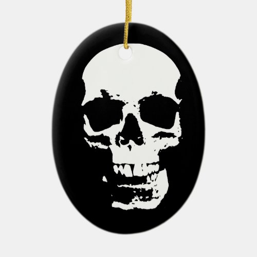 Black  White Pop Art Skull Ceramic Ornament