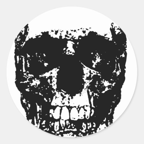 Black  White Pop Art Skull Classic Round Sticker