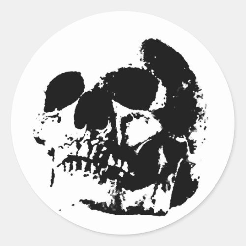 Black  White Pop Art Skull Classic Round Sticker