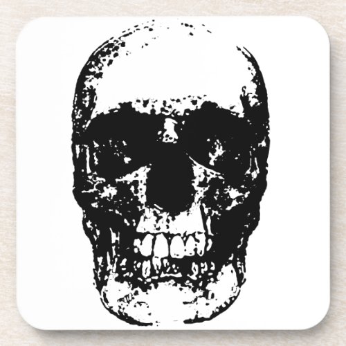Black  White Pop Art Skull Coaster