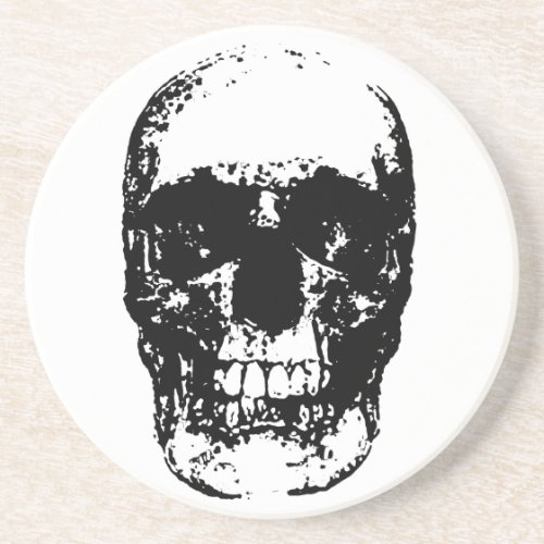 Black  White Pop Art Skull Drink Coaster