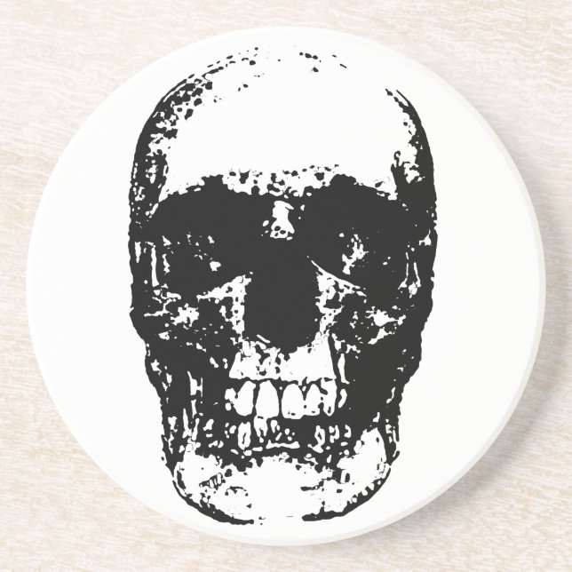 Black & White Pop Art Skull Drink Coaster (Front)