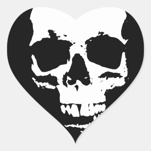 Black  White Pop Art Skull Heart Sticker