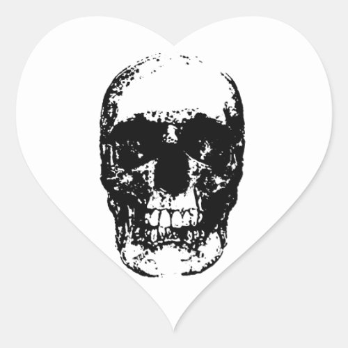 Black  White Pop Art Skull Heart Sticker
