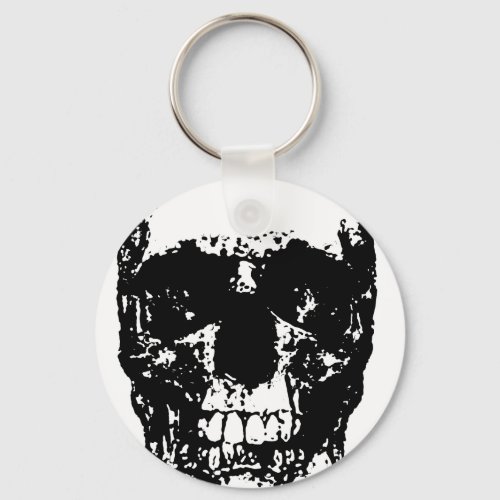 Black  White Pop Art Skull Keychain