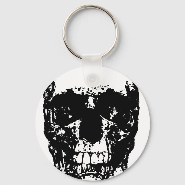 Black & White Pop Art Skull Keychain (Front)