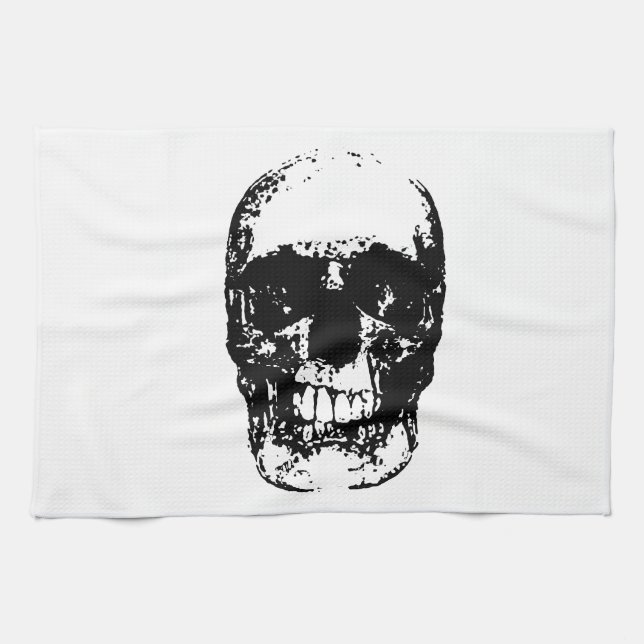 Black & White Pop Art Skull Kitchen Towel (Horizontal)