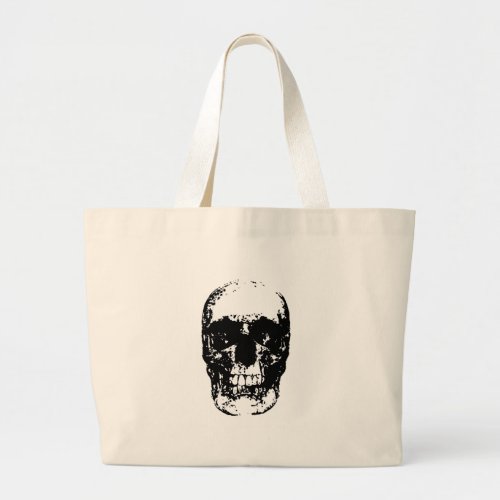 Black  White Pop Art Skull Large Tote Bag