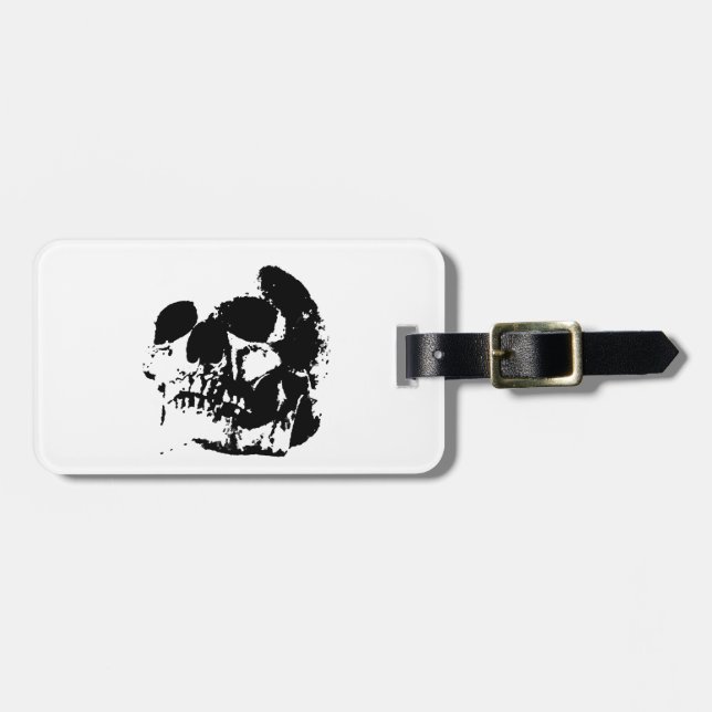Black & White Pop Art Skull Luggage Tag (Front Horizontal)