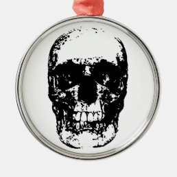 Black &amp; White Pop Art Skull Metal Ornament