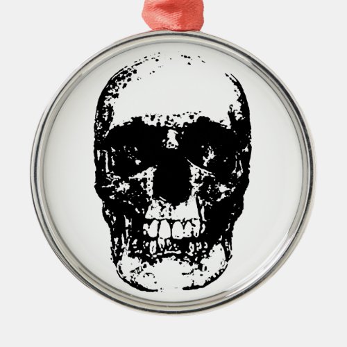 Black  White Pop Art Skull Metal Ornament