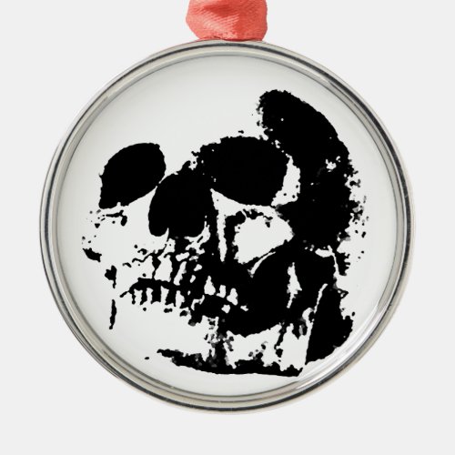 Black  White Pop Art Skull Metal Ornament