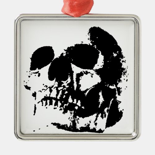 Black  White Pop Art Skull Metal Ornament