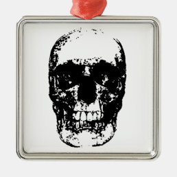 Black &amp; White Pop Art Skull Metal Ornament