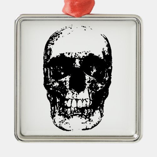 Black  White Pop Art Skull Metal Ornament