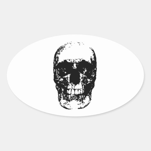 Black  White Pop Art Skull Oval Sticker