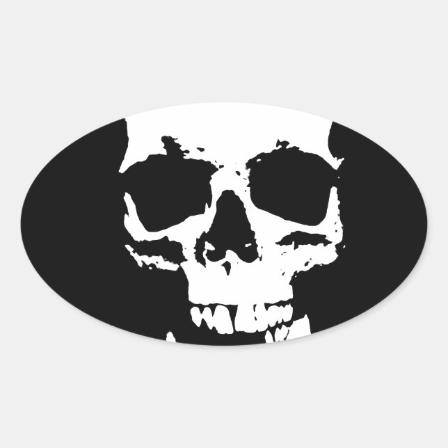 Black & White Pop Art Skull Oval Sticker (Front)